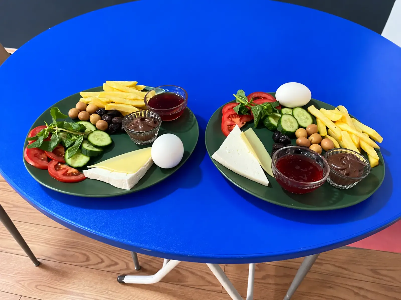 Two breakfast plates served at a table at Petek Hotel